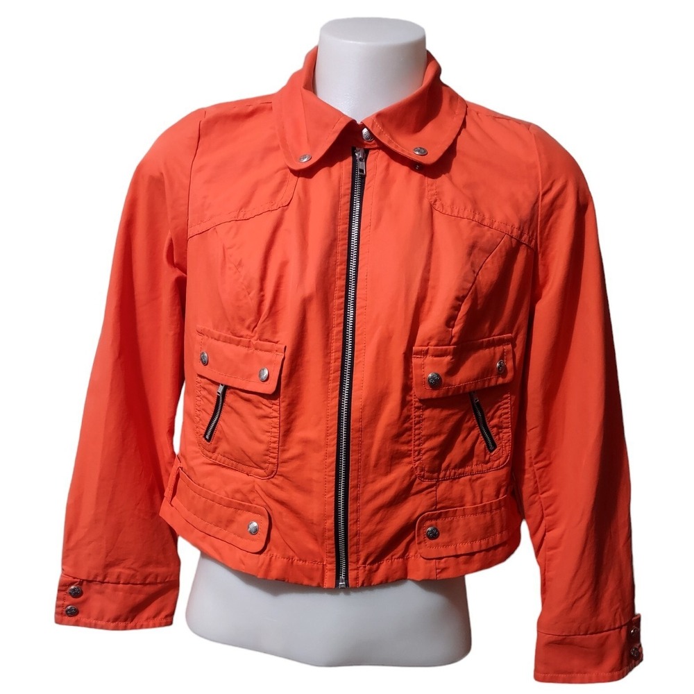 Lane Bryant Jacket Women's 14/16 Coat Silver Zippers Snaps Full Zip Nautical Red
